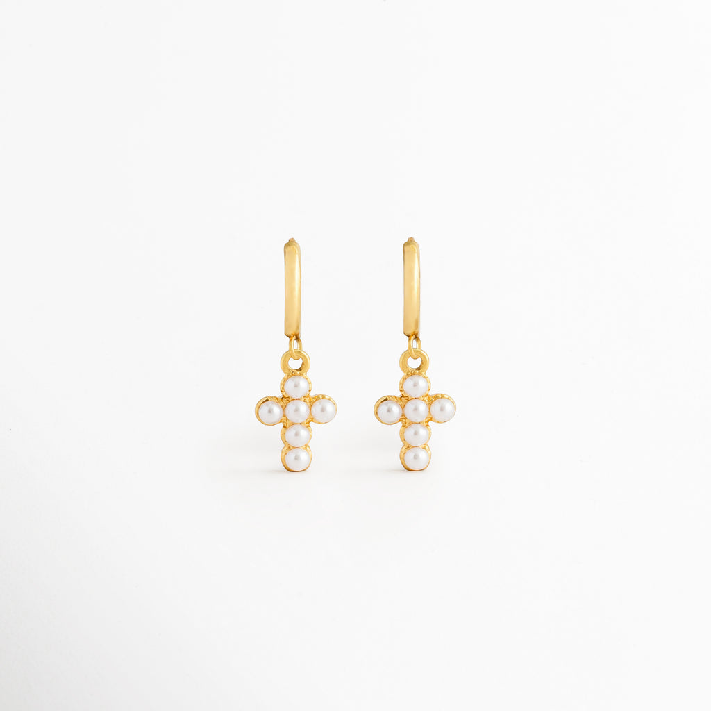 Aretes Cruz con Perlas