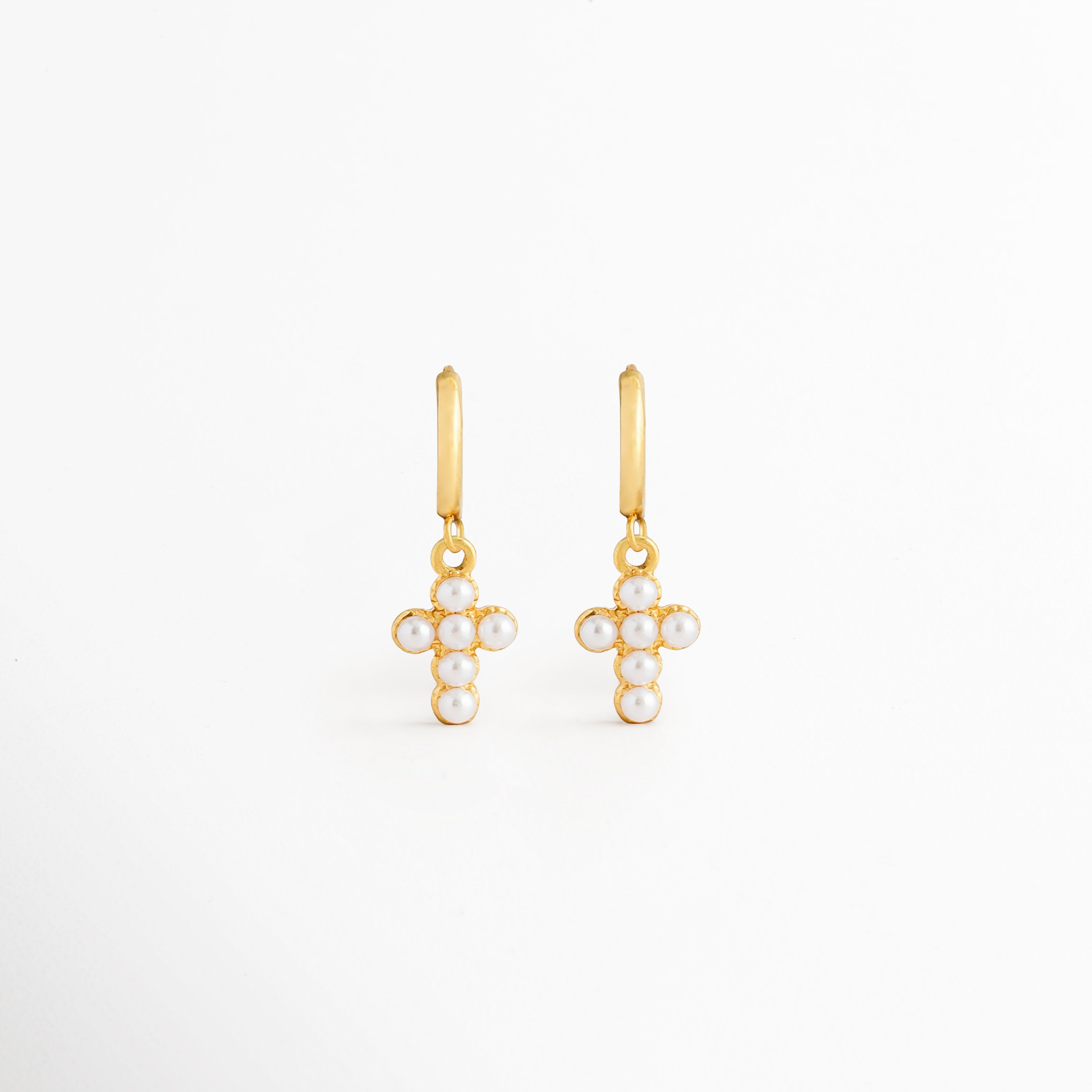 Aretes Cruz con Perlas