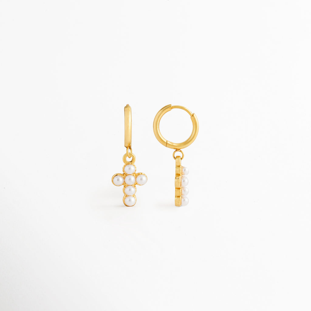 Aretes Cruz con Perlas