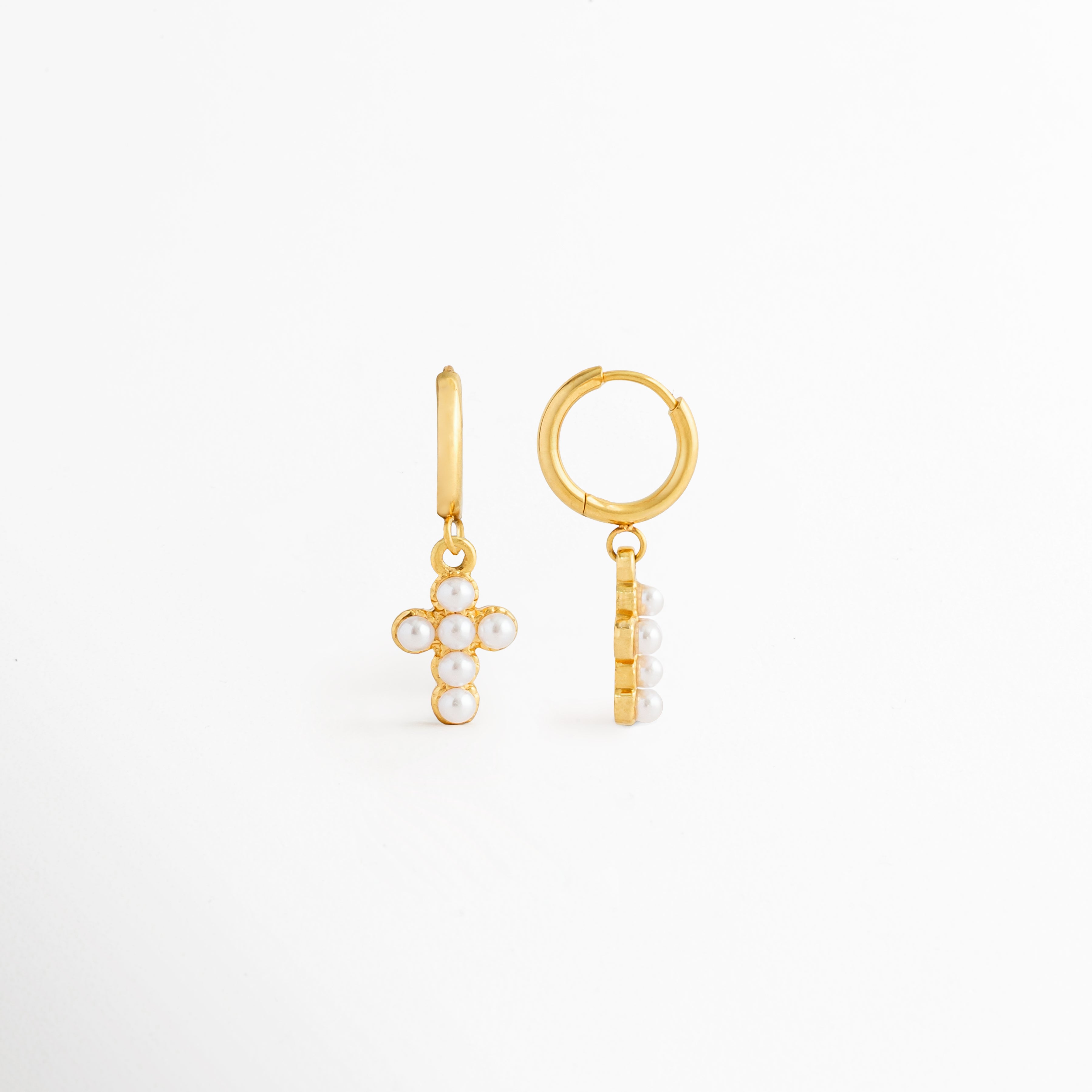Aretes Cruz con Perlas