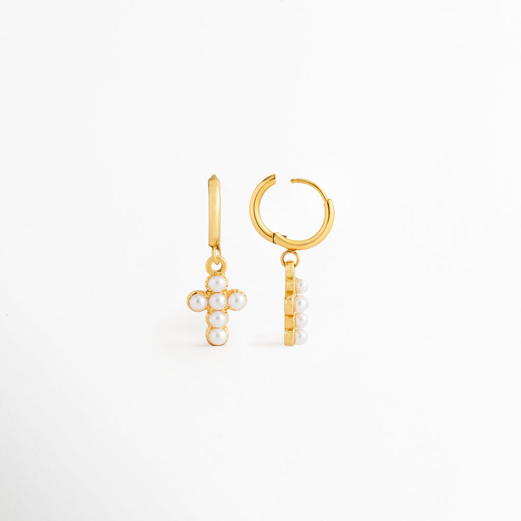 Aretes Cruz con Perlas