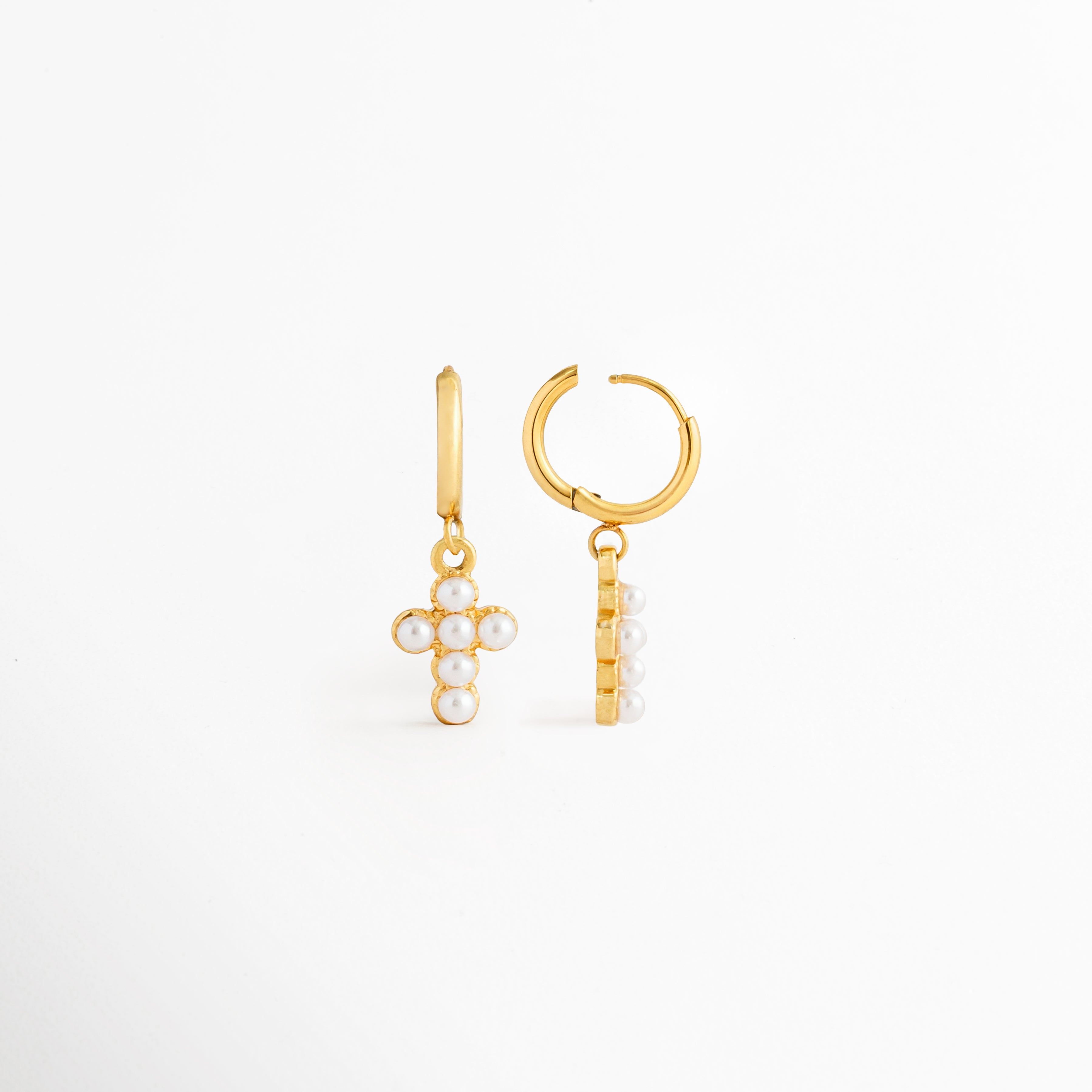 Aretes Cruz con Perlas