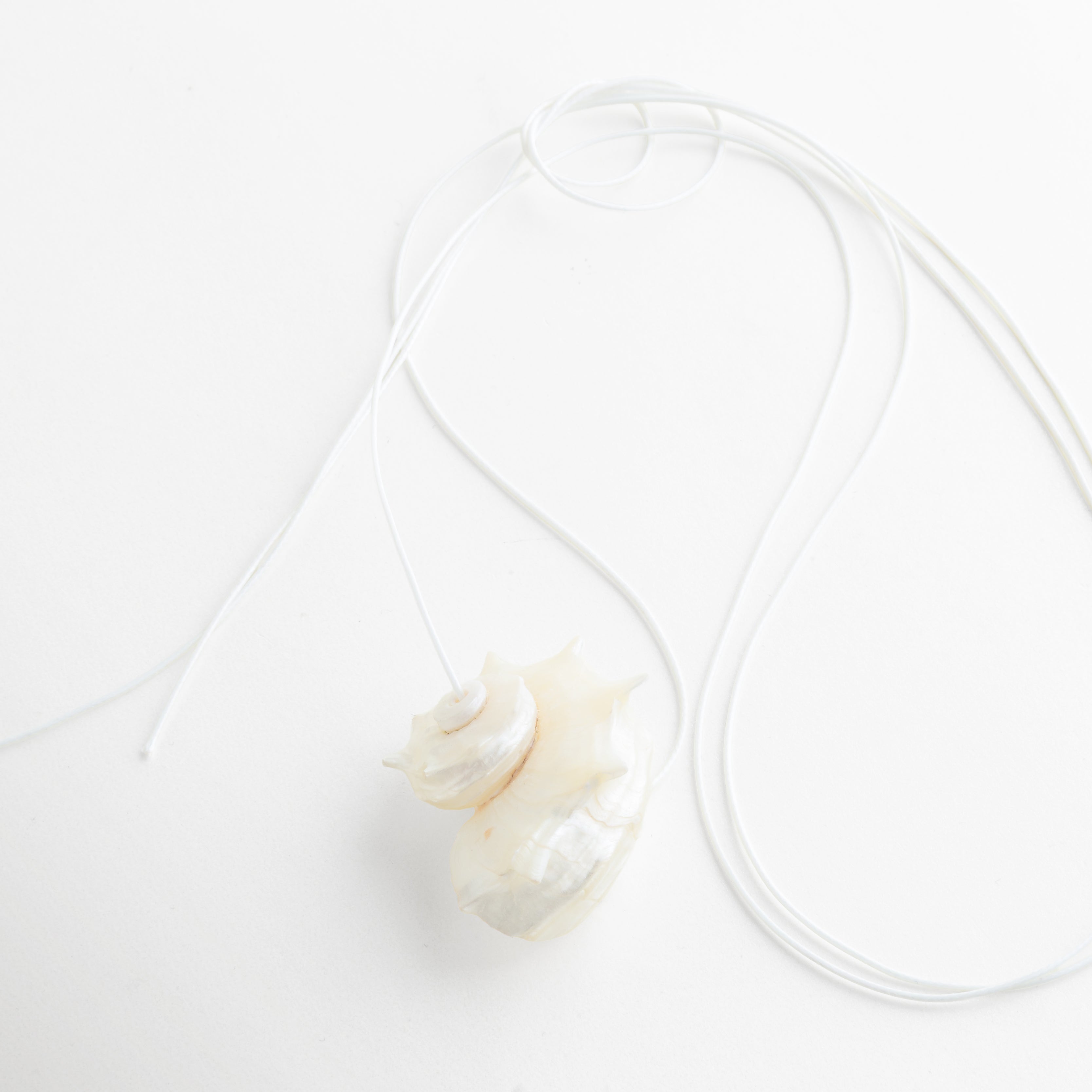 Collar Largo Oceana extendido con cuerda de cuero y diseño orgánico inspirado en el mar, Vista completa de collar largo statement con colgante de caracola y estilo elegante, Collar femenino de inspiración marina con cuerda larga y acabado artesanal, Accesorio largo con diseño contemporáneo y esencia natural del océano, Collar de caracola con silueta orgánica y estilo sofisticado para mujer.