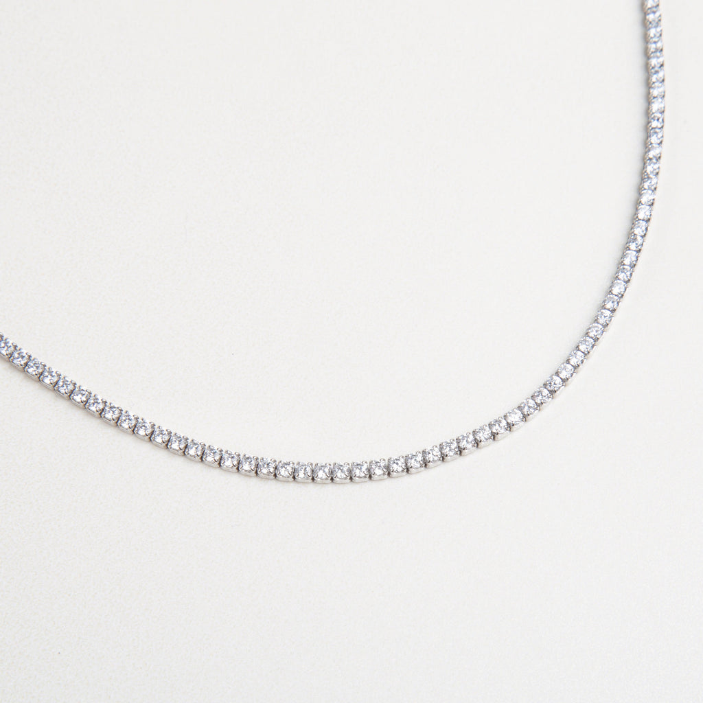 Collar tipo tenis 2 mm, Collar de zirconias pequeñas, Collar tenis fino, Collar brillante estilo tenis