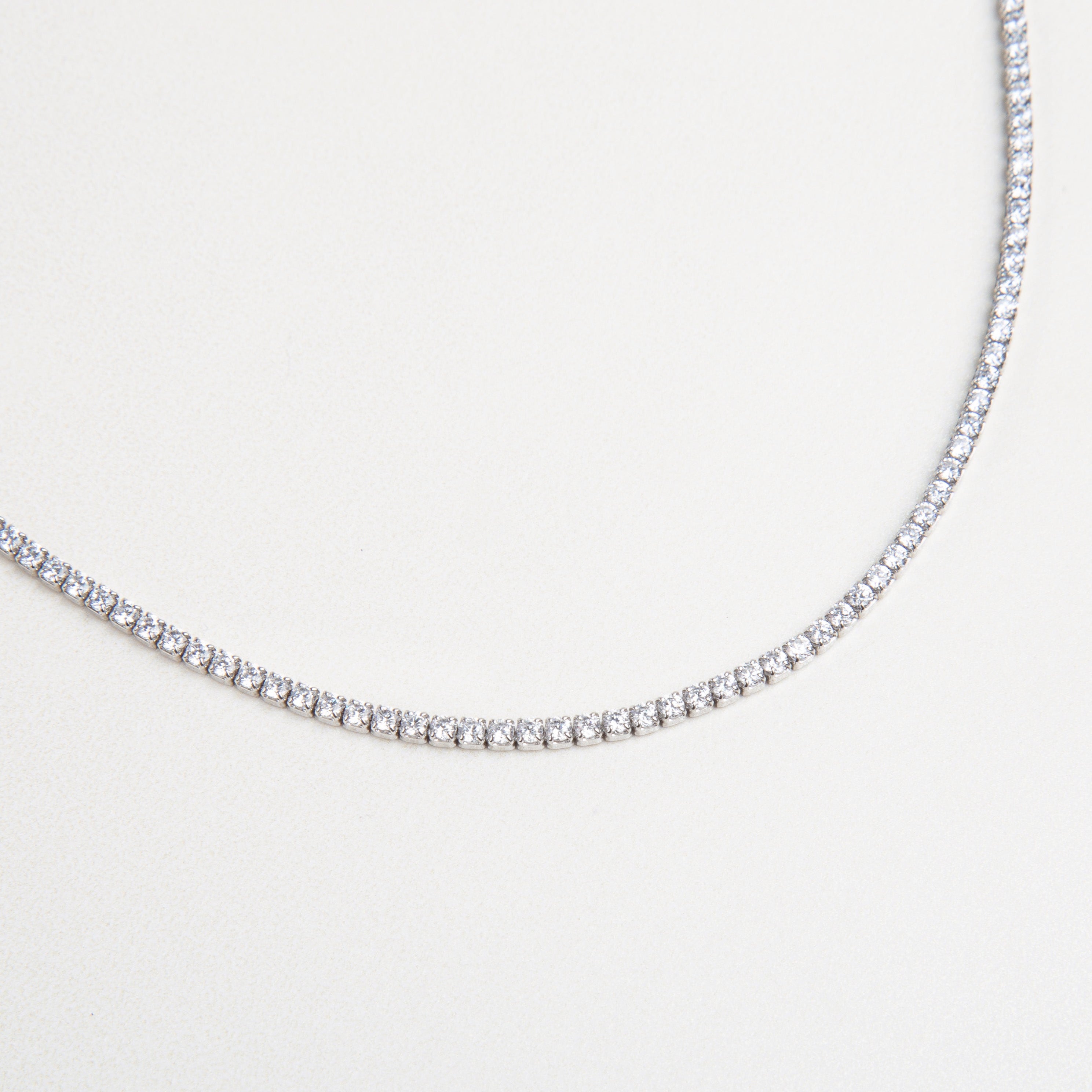 Collar tipo tenis 2 mm, Collar de zirconias pequeñas, Collar tenis fino, Collar brillante estilo tenis
