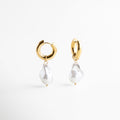 Aretes dorados con perla barroca desmontable, Venus Hoops dorados 2 en 1 con perla de imitación, Pendientes dorados con perla removible estilo sofisticadoHoops doradas con charm de perla barroca 