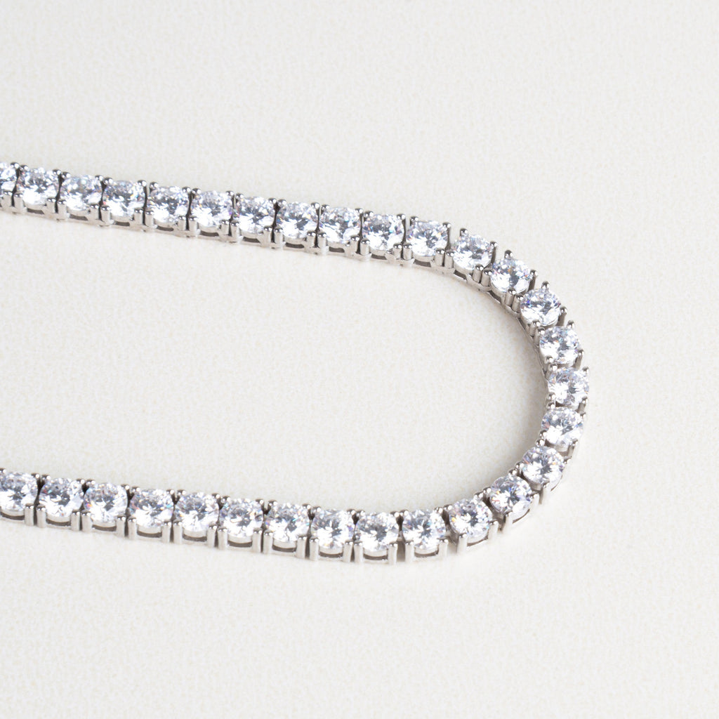 Collar tipo tenis 4 mm, Collar con zirconias grandes, Collar tenis brillante, Collar de zirconias tamaño mediano, Joyería statement con zirconias