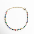 Pulsera ojitos multicolor dorada con piedras brillantes y diseño de ojo turco, Pulsera de ojos turcos de colores con acabado dorado y estilo elegante, Pulsera fina dorada con ojitos multicolor y piedras brillantes mujer, Pulsera ojitos colores con diseño vibrante y acabado en oro 18K, Pulsera de protección con ojos turcos multicolor y detalles brillantes