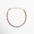 Pulsera ojitos rojos dorada con piedras brillantes y diseño de ojo turco, Pulsera de ojos turcos rojos con acabado dorado y estilo elegante, Pulsera fina dorada con ojitos rojos y piedras brillantes mujer, Pulsera ojitos roja con diseño vibrante y acabado en oro 18K, Pulsera de protección con ojos turcos rojos y detalles brillantes