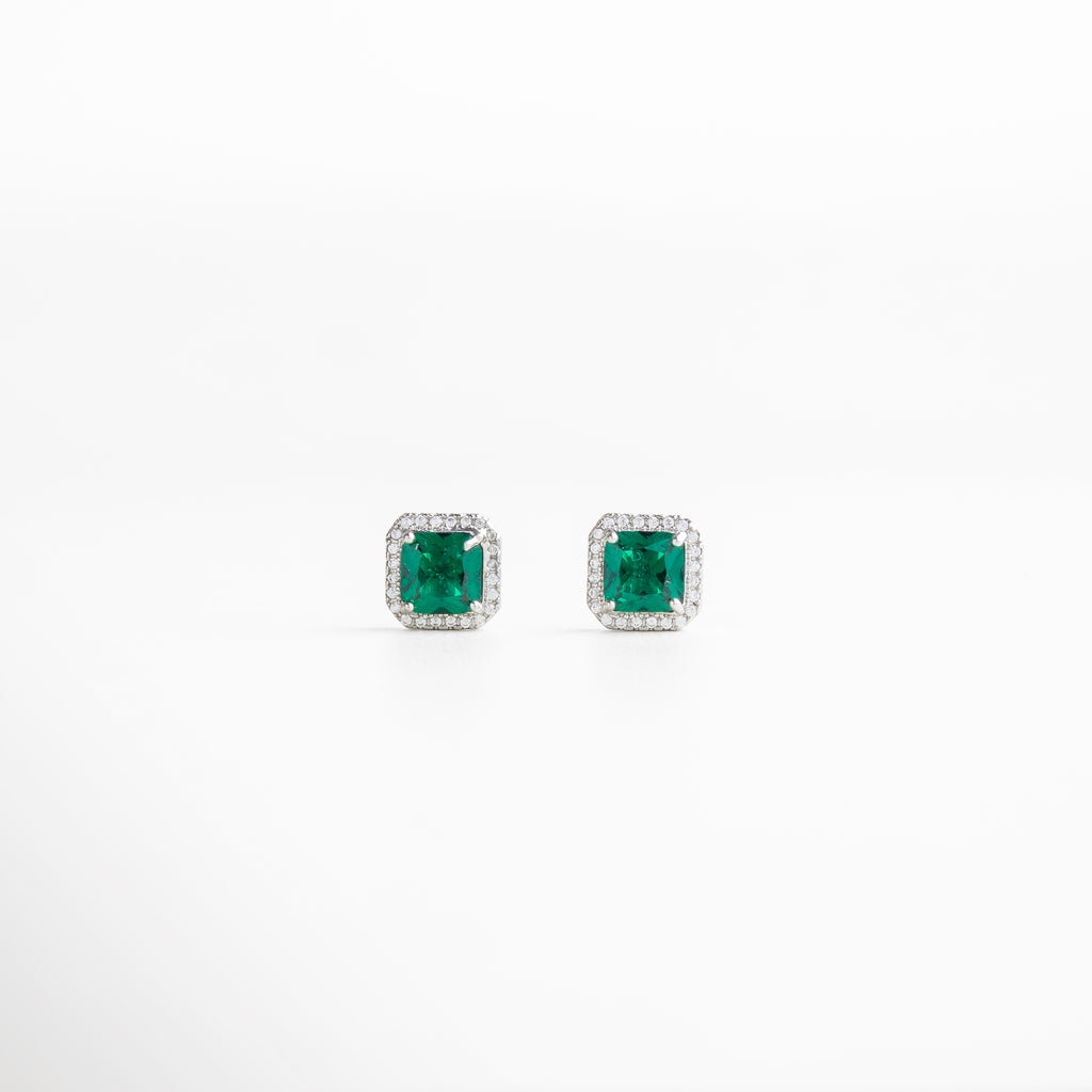 aretes plateados con zirconia cuadrada y piedra de esmeralda de imitación, diseño delicado y sofisticado, joyería elegante que eleva cualquier look, accesorio femenino con brillo profundo, pieza versátil y lujosa