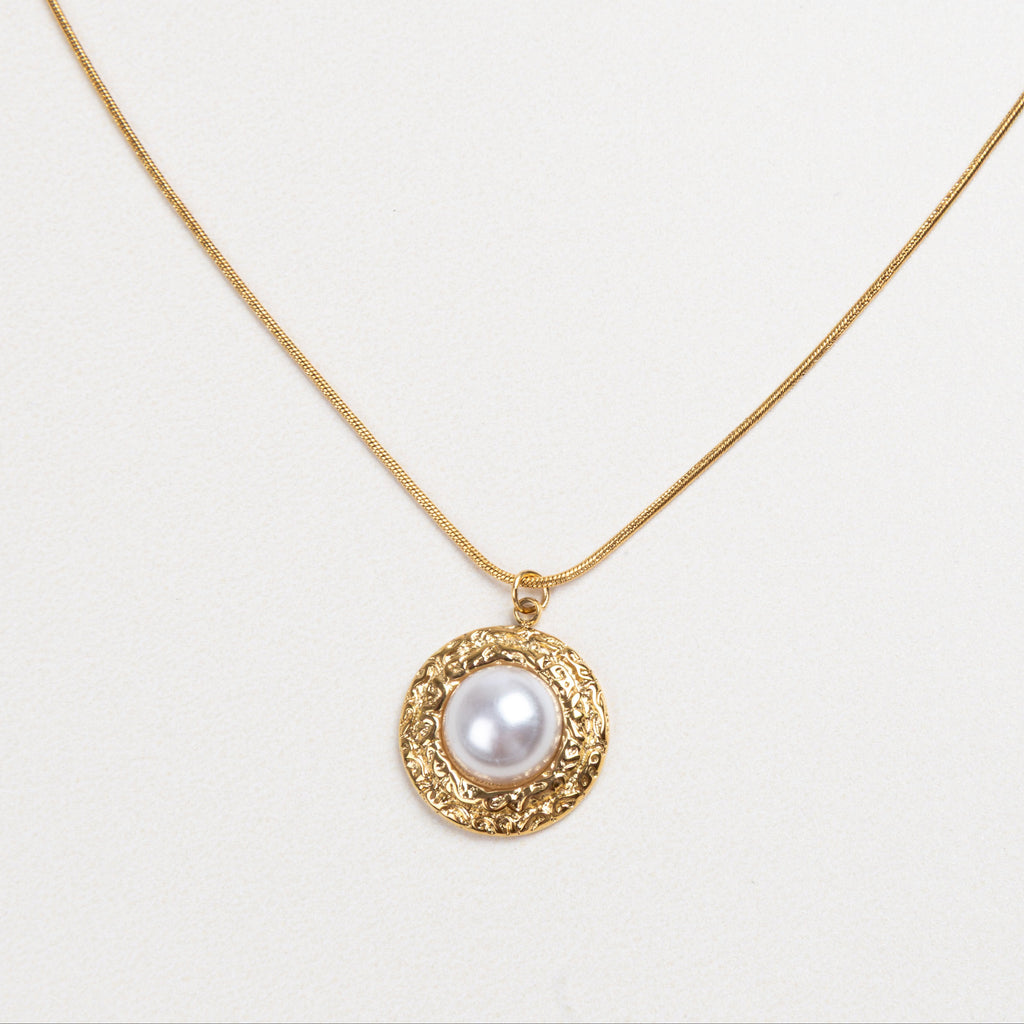 golden necklace with charm, golden necklace with pearl