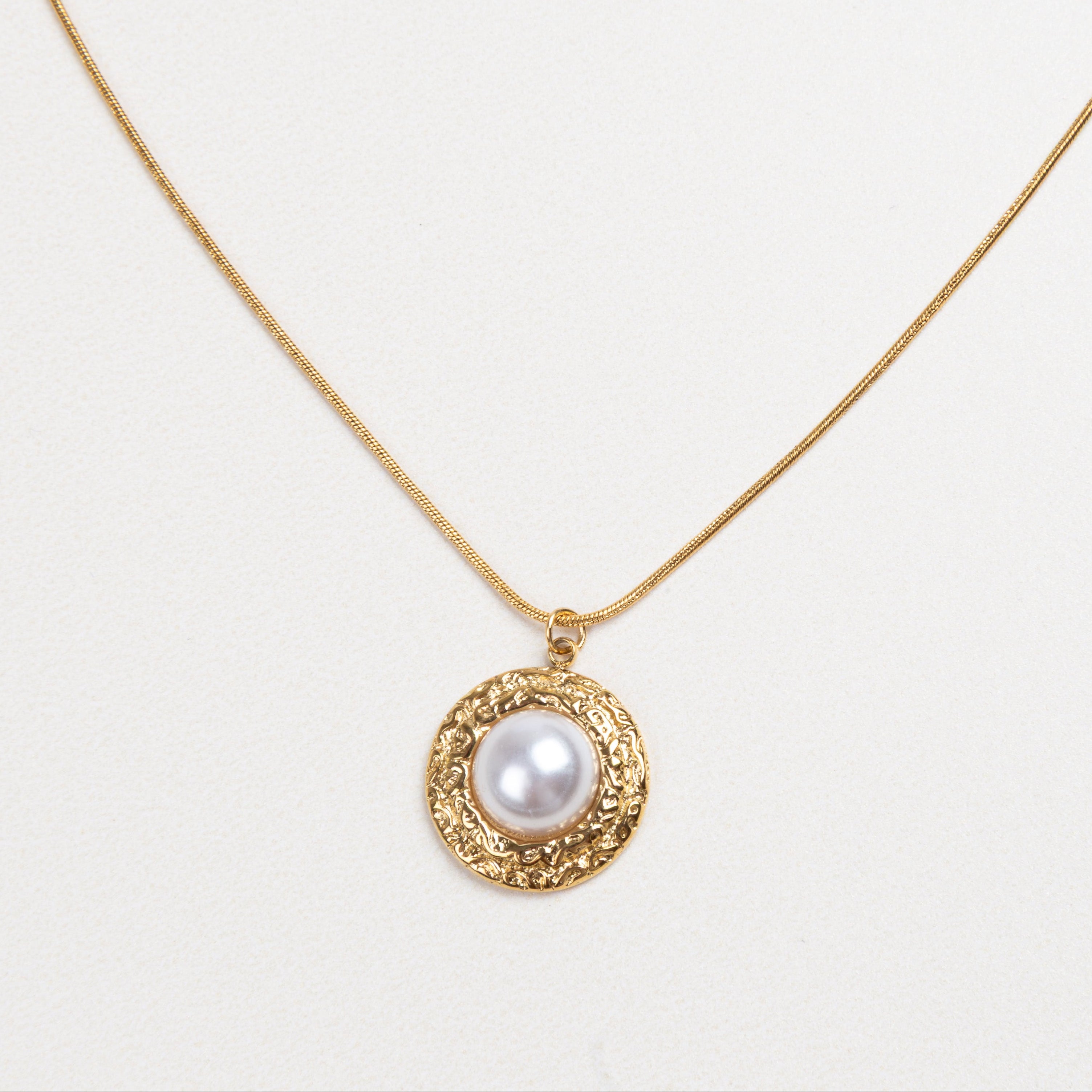 golden necklace with charm, golden necklace with pearl
