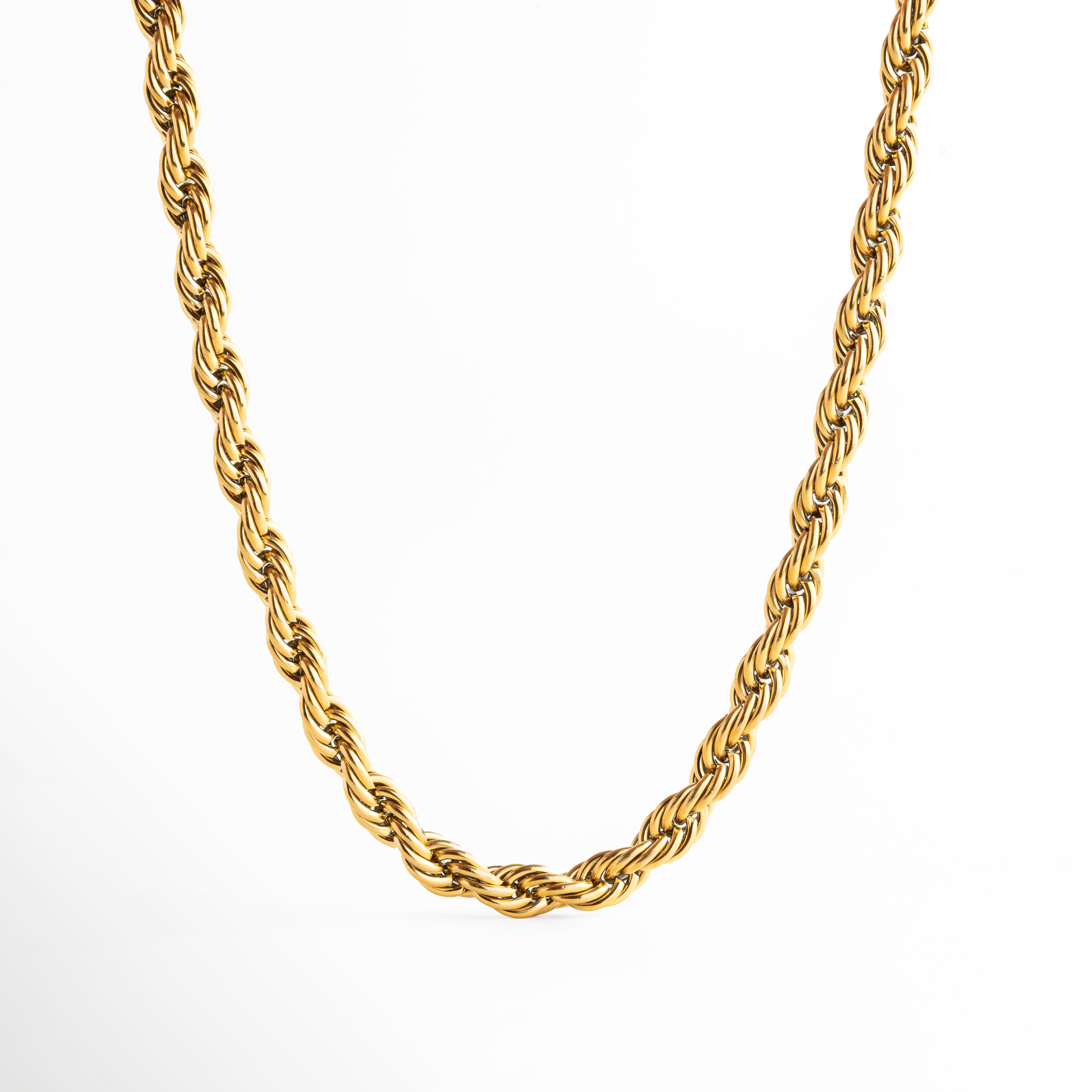 collar dorado tipo cuerda diseño trenzado, collar de eslabón grueso acabado dorado, collar elegante de cadena retorcida dorada, joyería dorada moderna collar tipo rope, collar dorado sofisticado estilo europeo