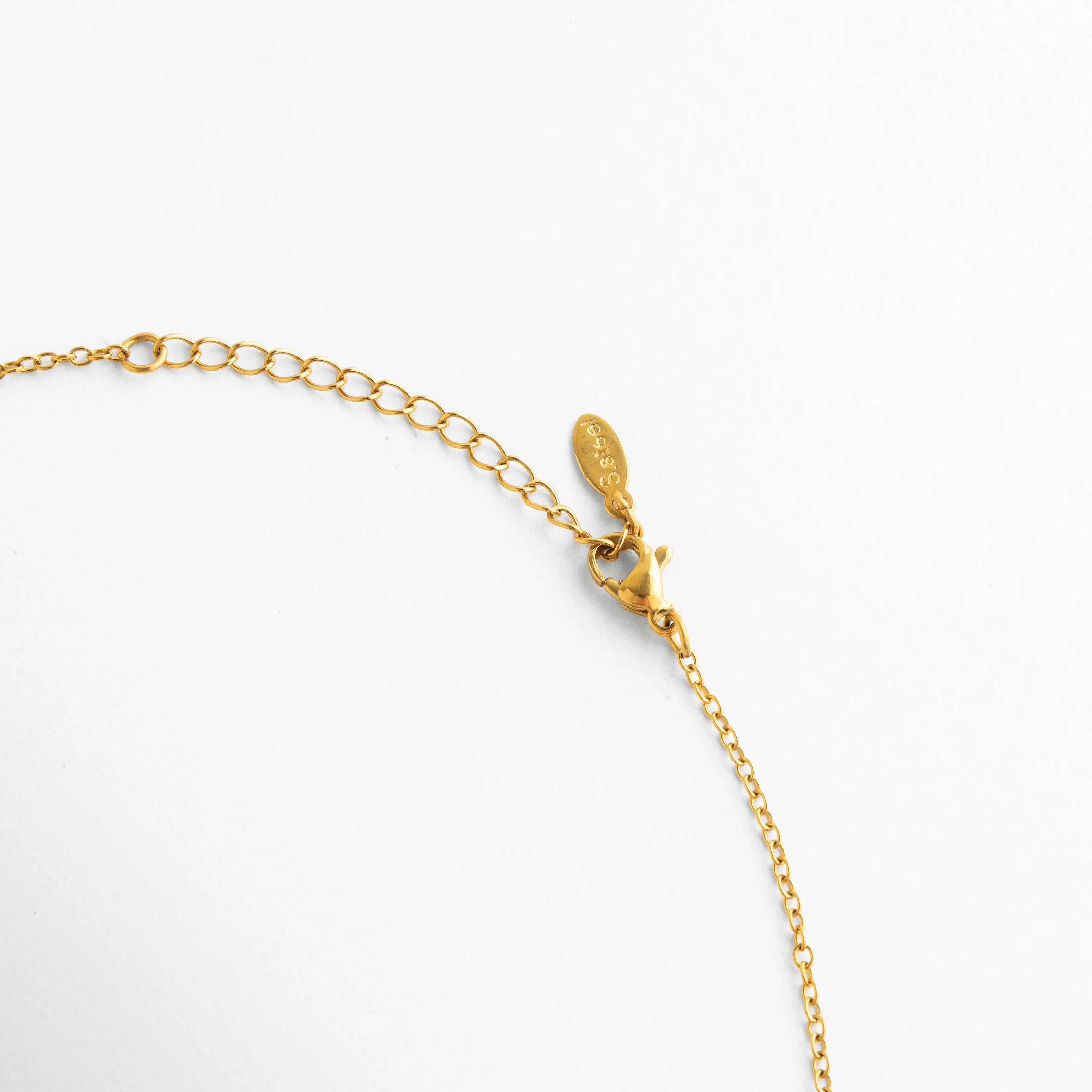 broche de collar bitono elegante, detalle de cadena dorada fina, collar con cierre seguro y discreto, joyería bitono de acabado pulido, collar cómodo y versátil, joyería femenina de alta calidad