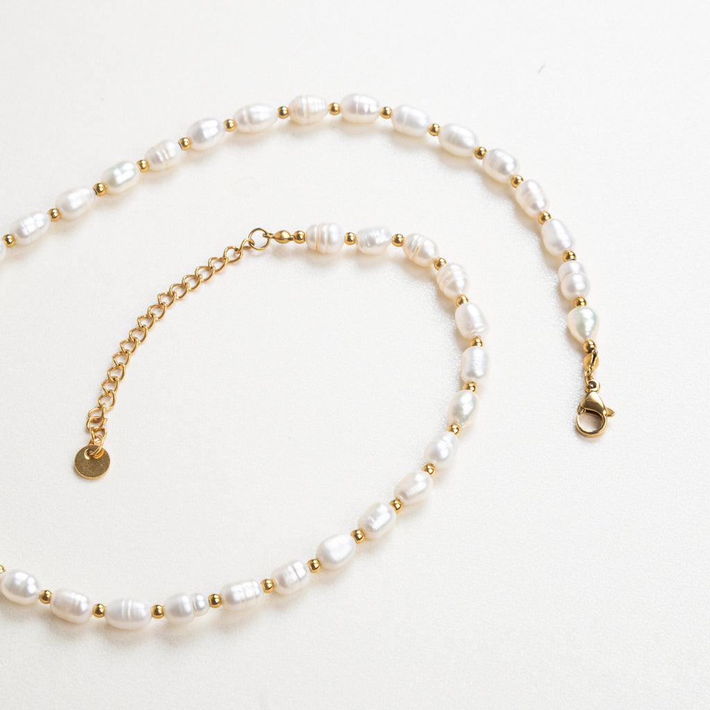 Collar con cuentas de perlas, Collar para mujer elegante, Joyería con perlas, Collar de acero inoxidable