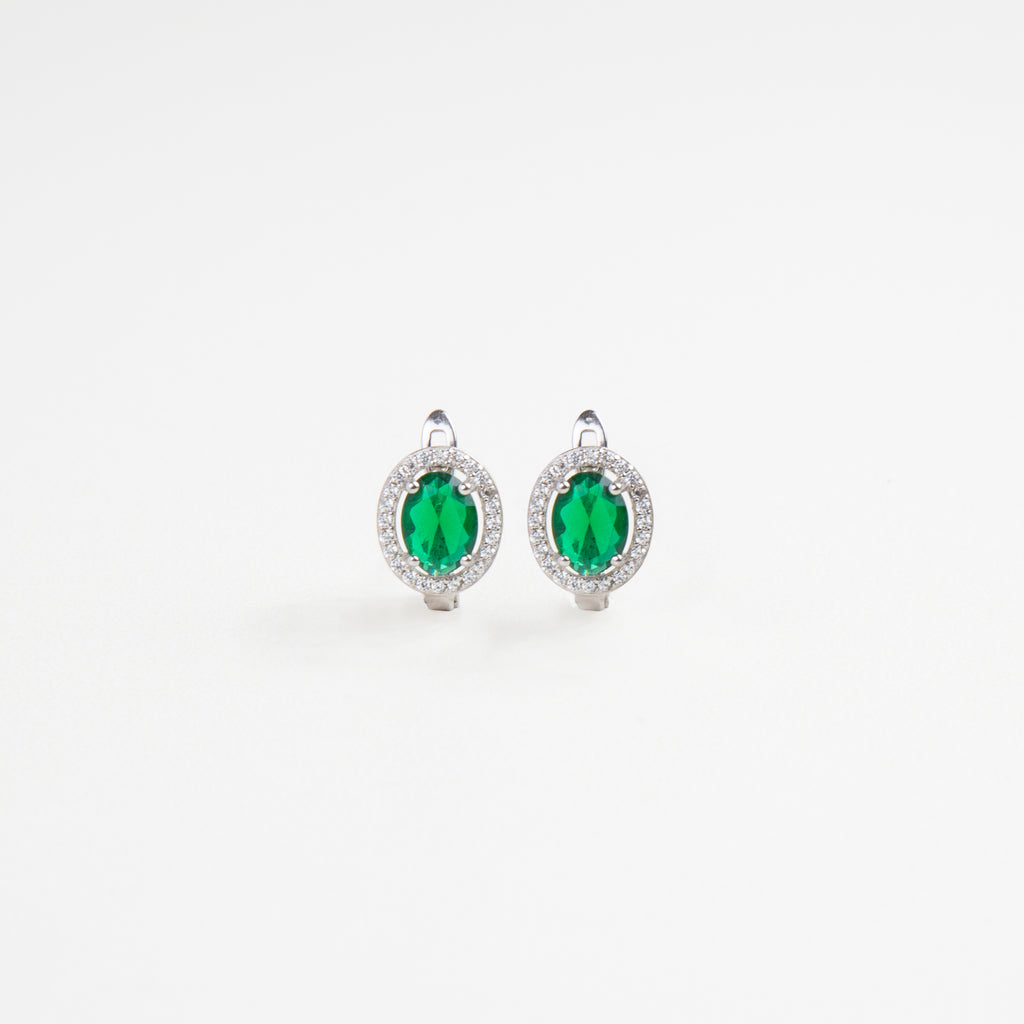 conjunto de bisutería elegante, set de collar y aretes con zirconias, set de joyería para eventos, aretes plateados con piedra esmeralda
