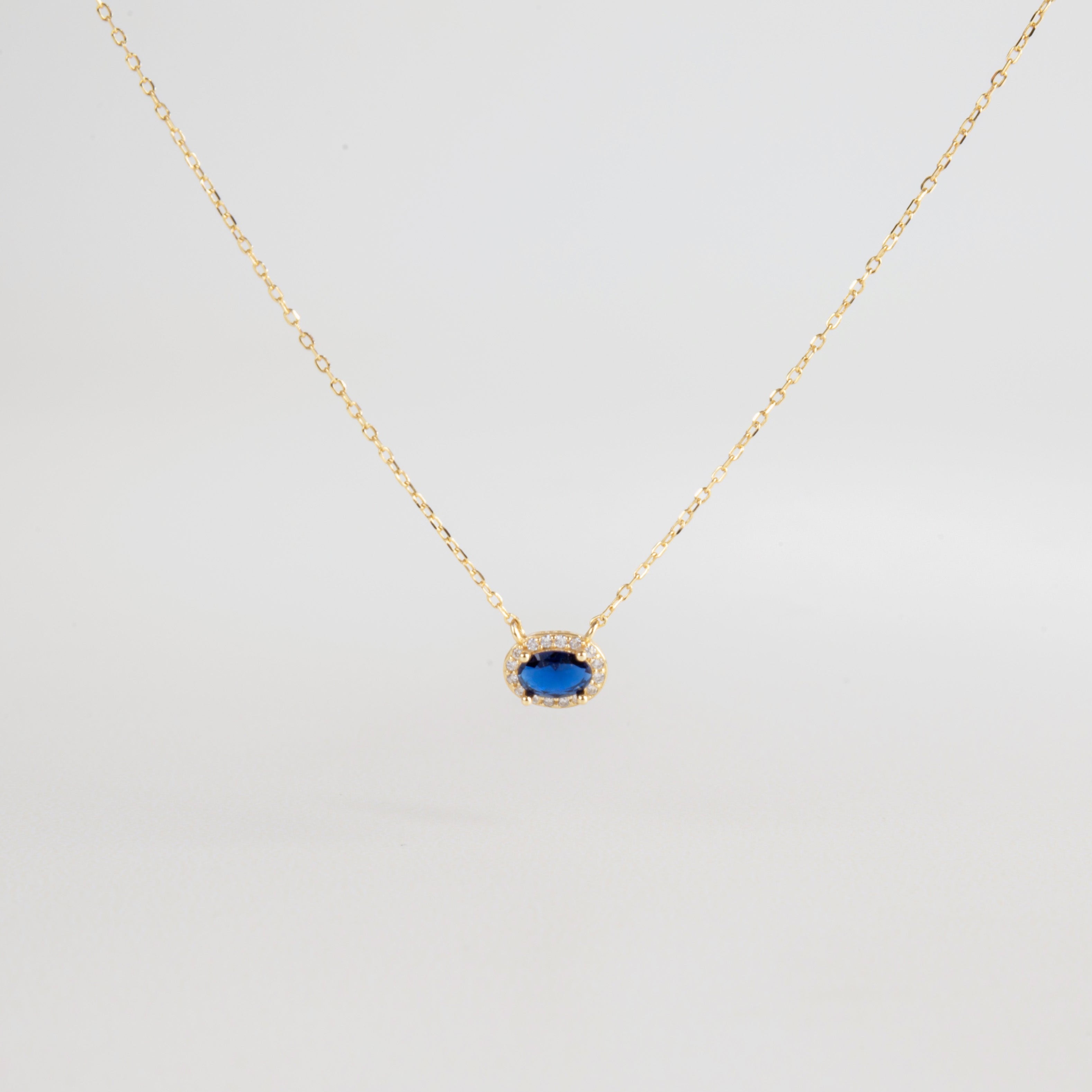 Collar corto con piedra azul, Gargantilla con zafiro sintético, Collar delicado con zafiro, 