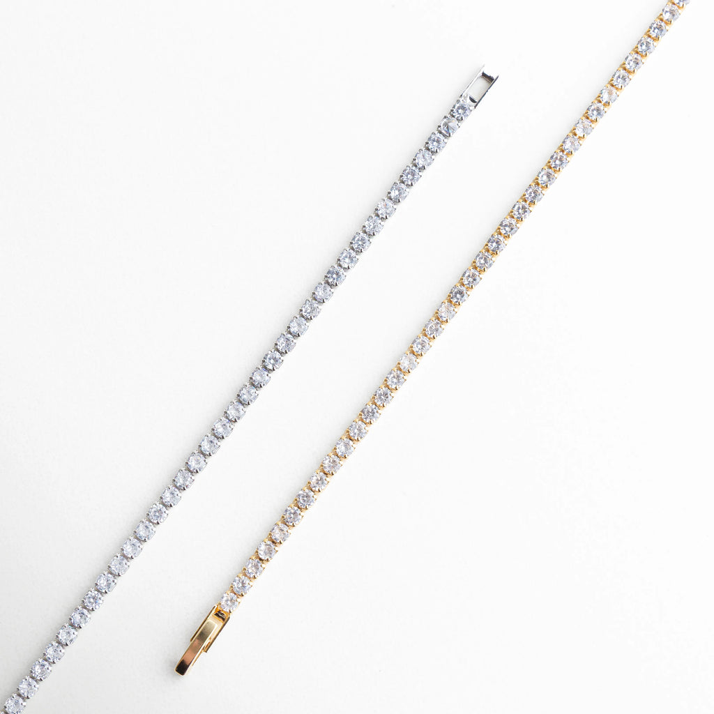 pulsera tennis dorada y plateada, joyería bicolor mujer, pulsera clásica elegante, accesorios versátiles joyería, pulsera fina de lujo, joyería sofisticada femenina, pulsera de tendencia, pulsera timeless