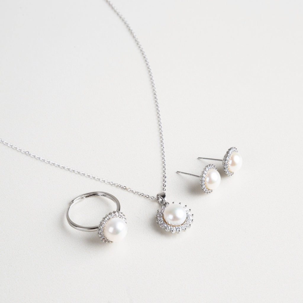 set de tres piezas, set de joyería de tres piezas, aretes, anillos y collares