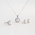 Set de joyería plateada con perla, Collar, anillo y aretes con perla, Joyería elegante con perla central




